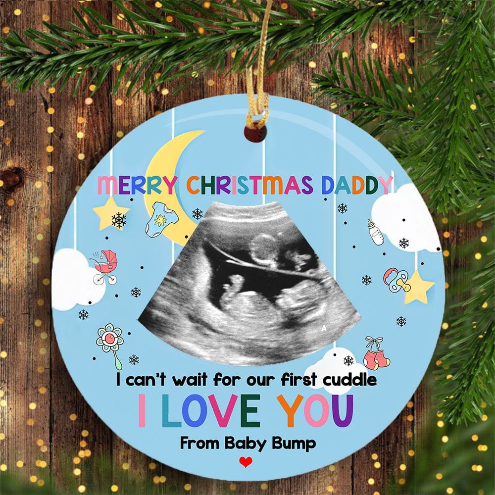 Personalized Sonogram Photo Gift For Future Daddy Merry Christmas Daddy I Love You Ornament