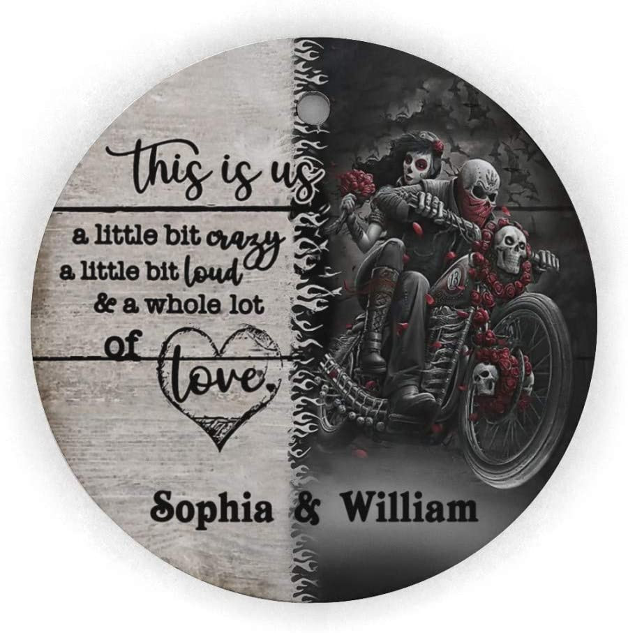 Personalized Tatoo Girl Skeleton Motorcycle Ornament Gifts For Couple Bikers