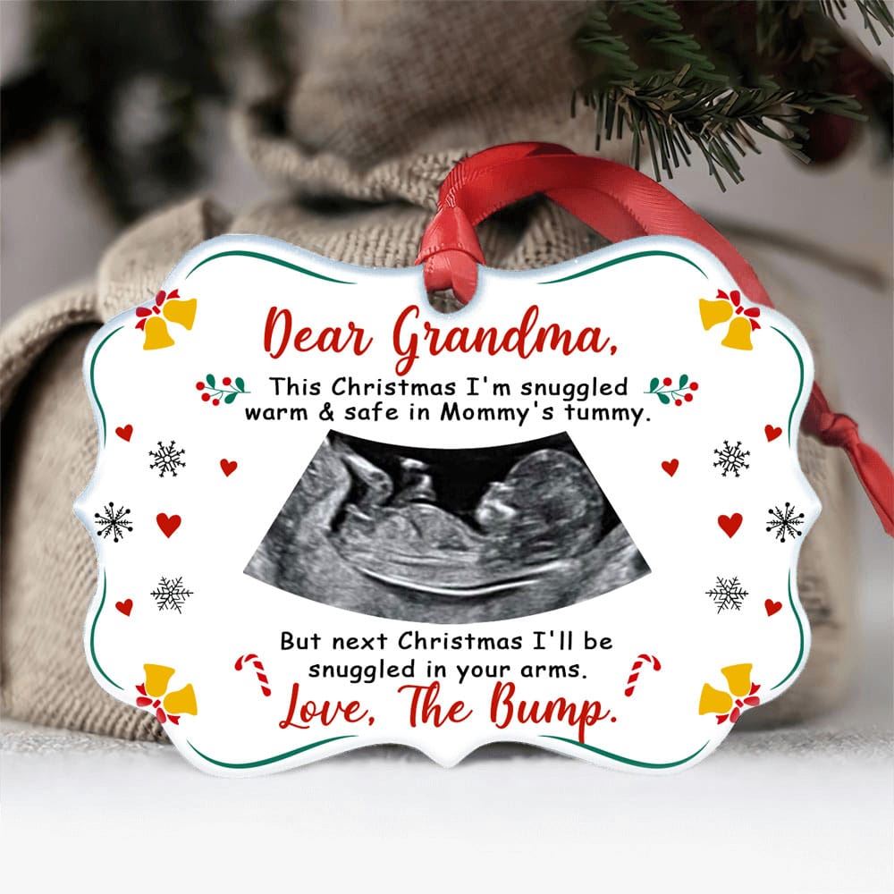 Personalized This Christmas Im Snuggled Warm Safe In Mommys Tummy Ornament Gift For Grandma To Be