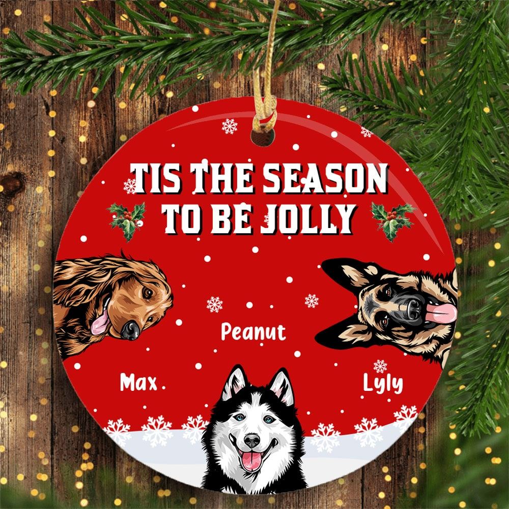 Personalized Tis The Season To Be Jolly Christmas Dog Circle Ornament