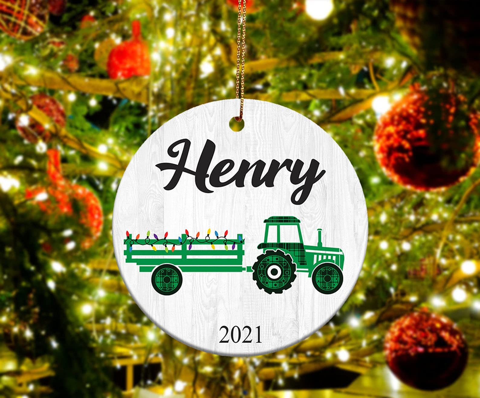 Personalized Tractor Christmas Tree Decoration Farmer Ornament Tractor Farmhouse Custom Name To My Family House Hanging From Friend Neigbor Themselves On Anniversary Christmas Occasions