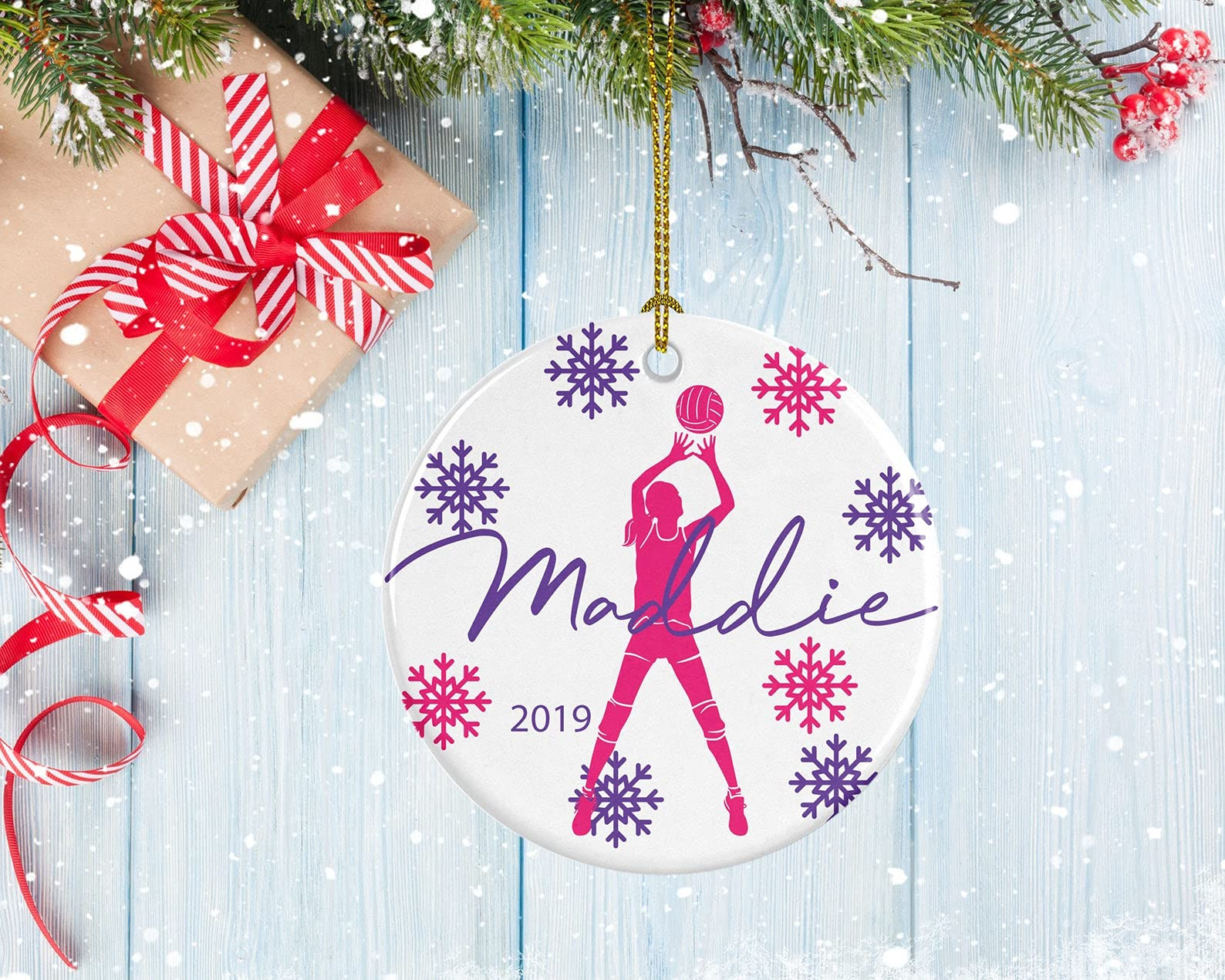 Personalized Volleyball Ornament Porcelain Ornament Volleyball Setter Design Volleyball Gifts Christmas Ornament Hanging Decoration Christmas Tree Ornament