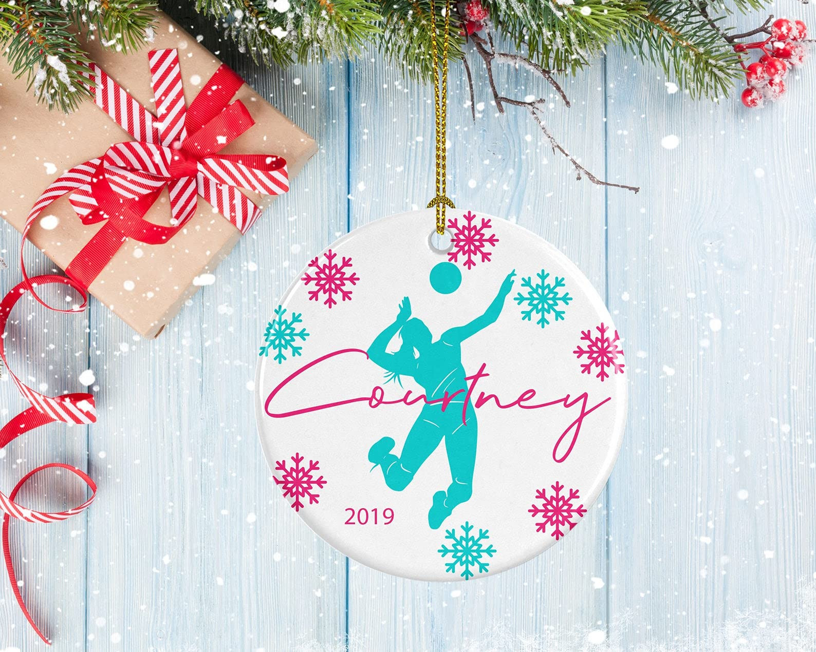 Personalized Volleyball Ornament Porcelain Ornament Volleyball Spike Design Volleyball Gifts Christmas Ornament Hanging Decoration Christmas Tree Ornament