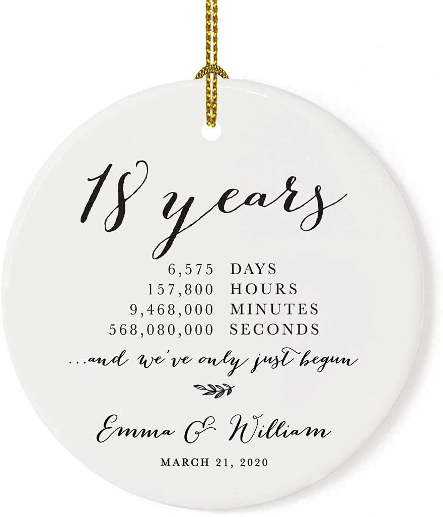 Personalized Wedding Anniversary Ornament 18 Year Were Only Just Begun Ornament Anniversary Christmas Tree Ornament Wedding Keepsake Decoration Ornament Gifts For Parents Couple Ornament