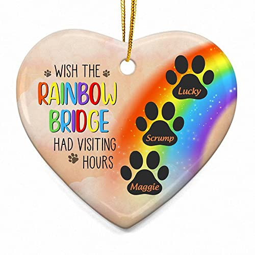 Personalized Wish The Rainbow Bridge Had Visiting Hours Pet Memorial Gifts Custom Circle Oval Heart Star Ornament Ideas Gifts To Him Her Dog Cat Lover For Christmas Decoration