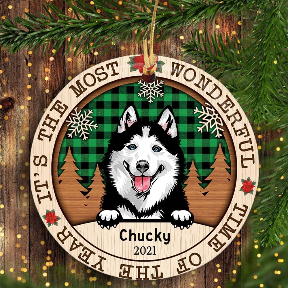 Personalized Wonderful Time Christmas Dog Circle Ornament Gift For Dog Lovers