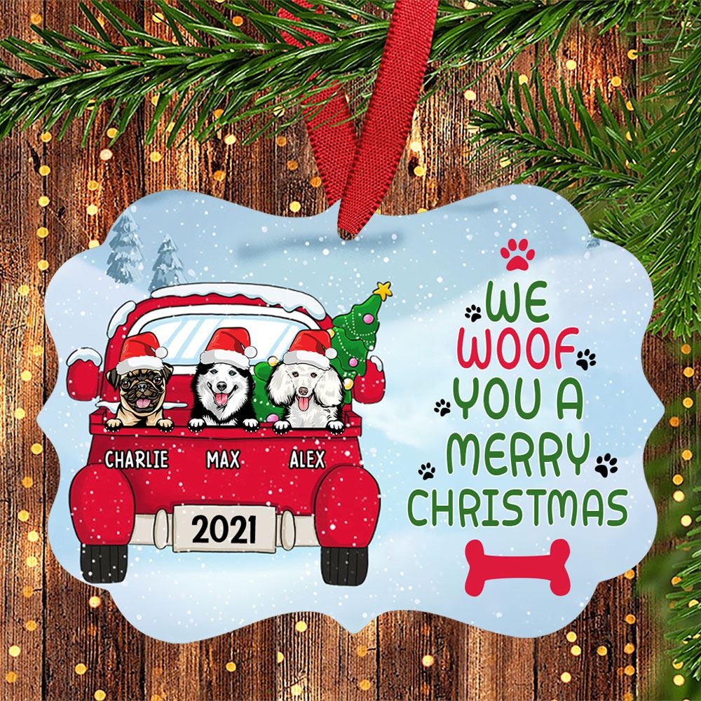 Personalized Woof You Christmas Custom Aluminum Ornament Gift For Dog Lovers