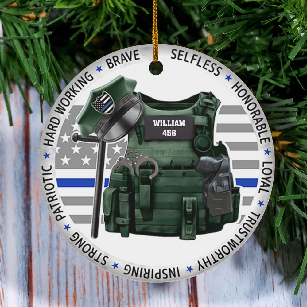 Police Officer Personalized Circle Ornament Custom Name Number