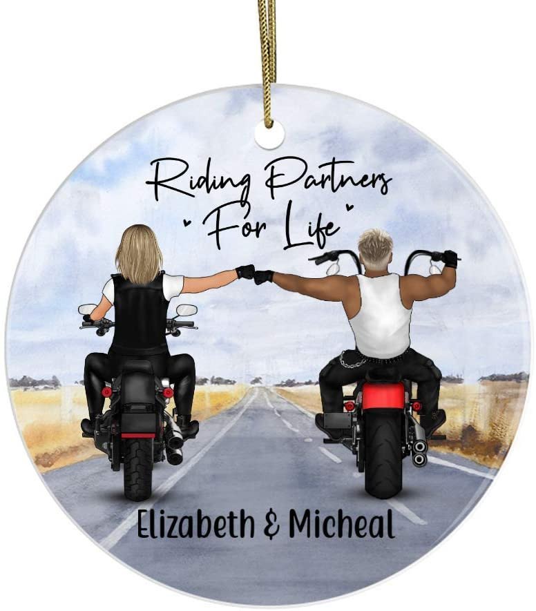 Riding Partners For Life Christmas Ornament Personalized Circle Ornament - Couple Biker Partners Custom Gift For Motorbike Lovers -ghepten-5czdhl0