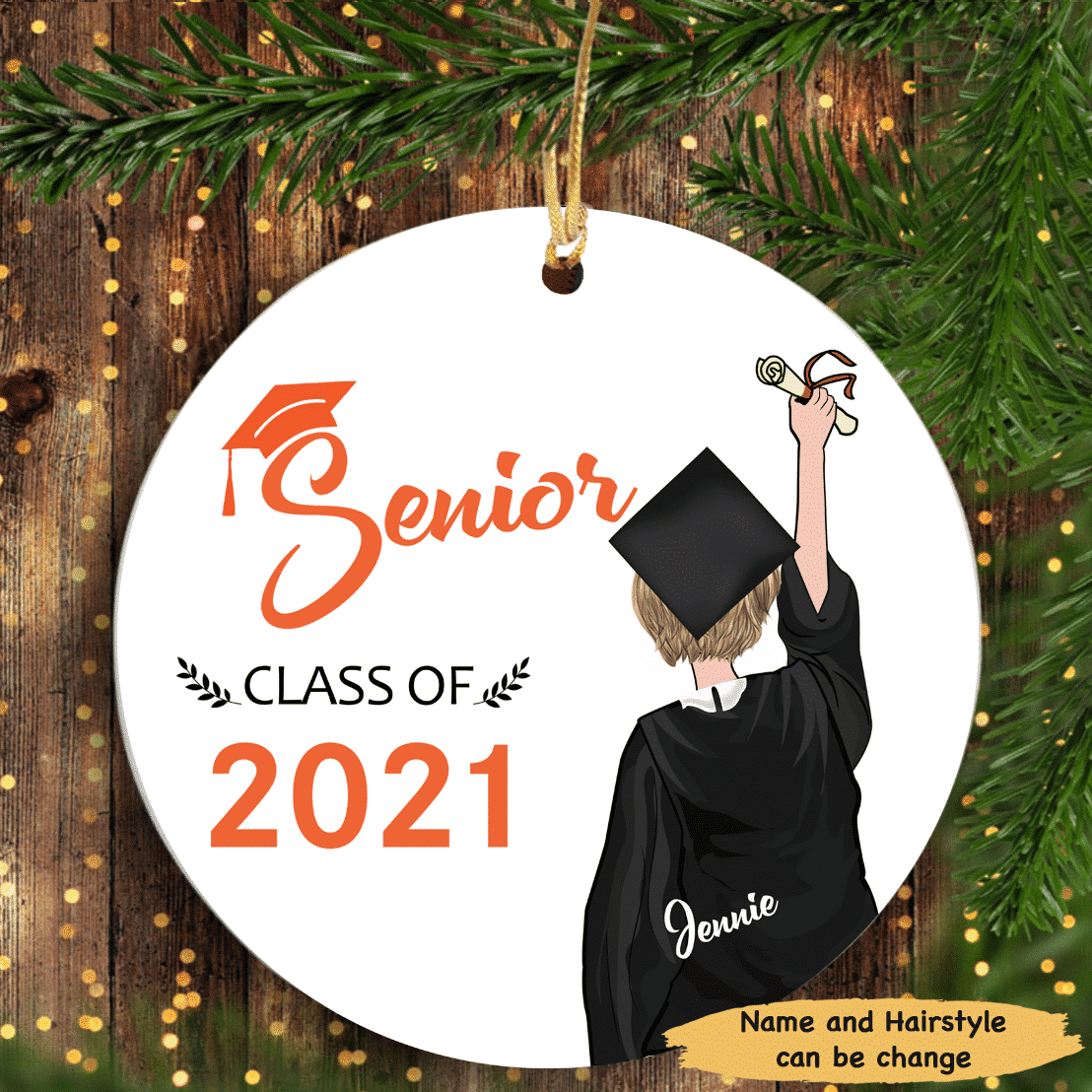 Senior Class Of 2021 Hat Personalized Cirlce Ornament