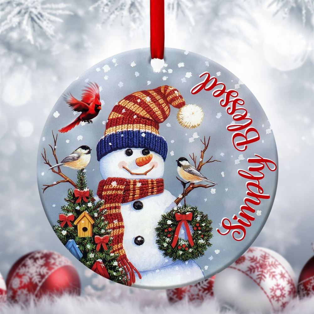 Simply Blessed Beautiful Snowman Ceramic Circle Ornament