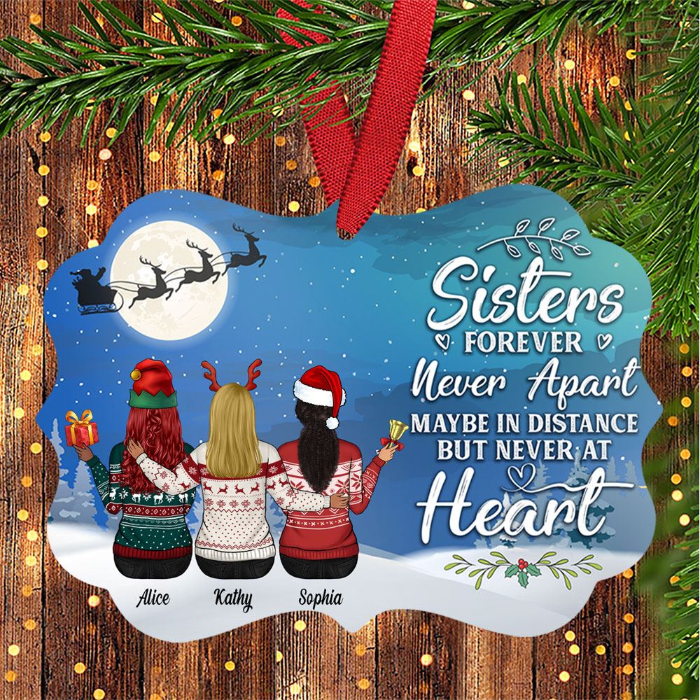 Sister Forever Never Apart Personalized Aluminum Ornament Gift For Sisters