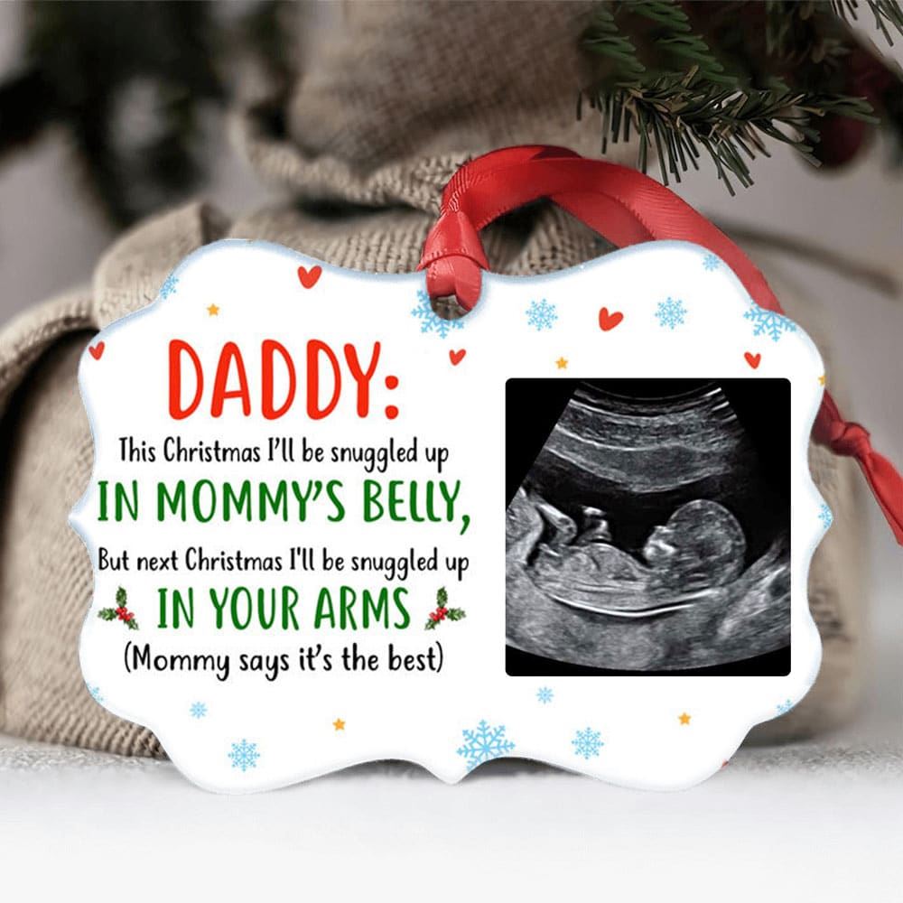 Snuggled With The Best Daddy Personalized Sonogram Photo Ornament Christmas Gift For Dad To Be