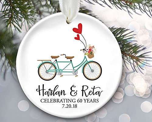 Tandem Bicycle Anniversary Ornament Personalized Christmas Ornament For A Wedding Anniversary Celebrating Years Together 10th 25th