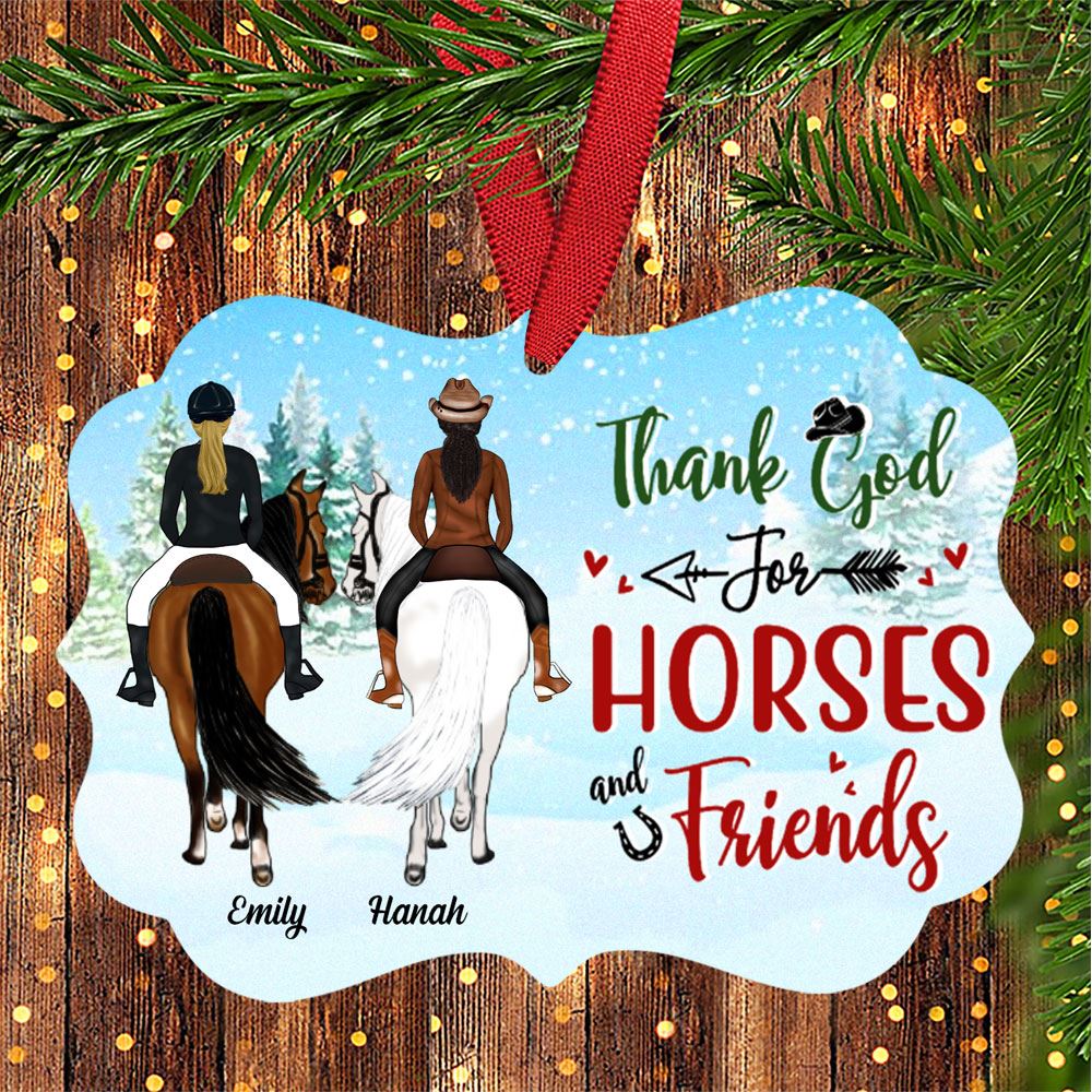 Thank God For Horses And Friends Personalized Aluminum Ornament Gift For Horse Friends