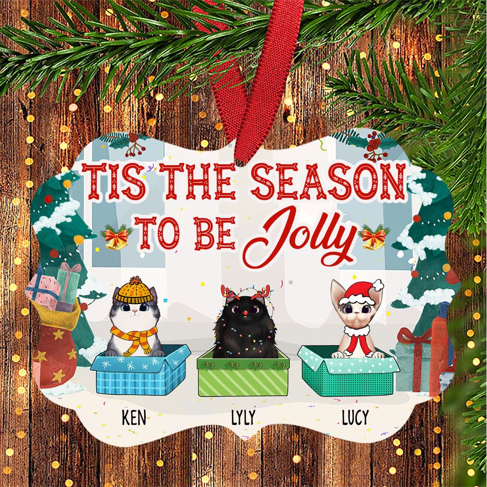 Tis The Season To Be Jolly Personalized Aluminum Ornament Gift For Cat Lovers