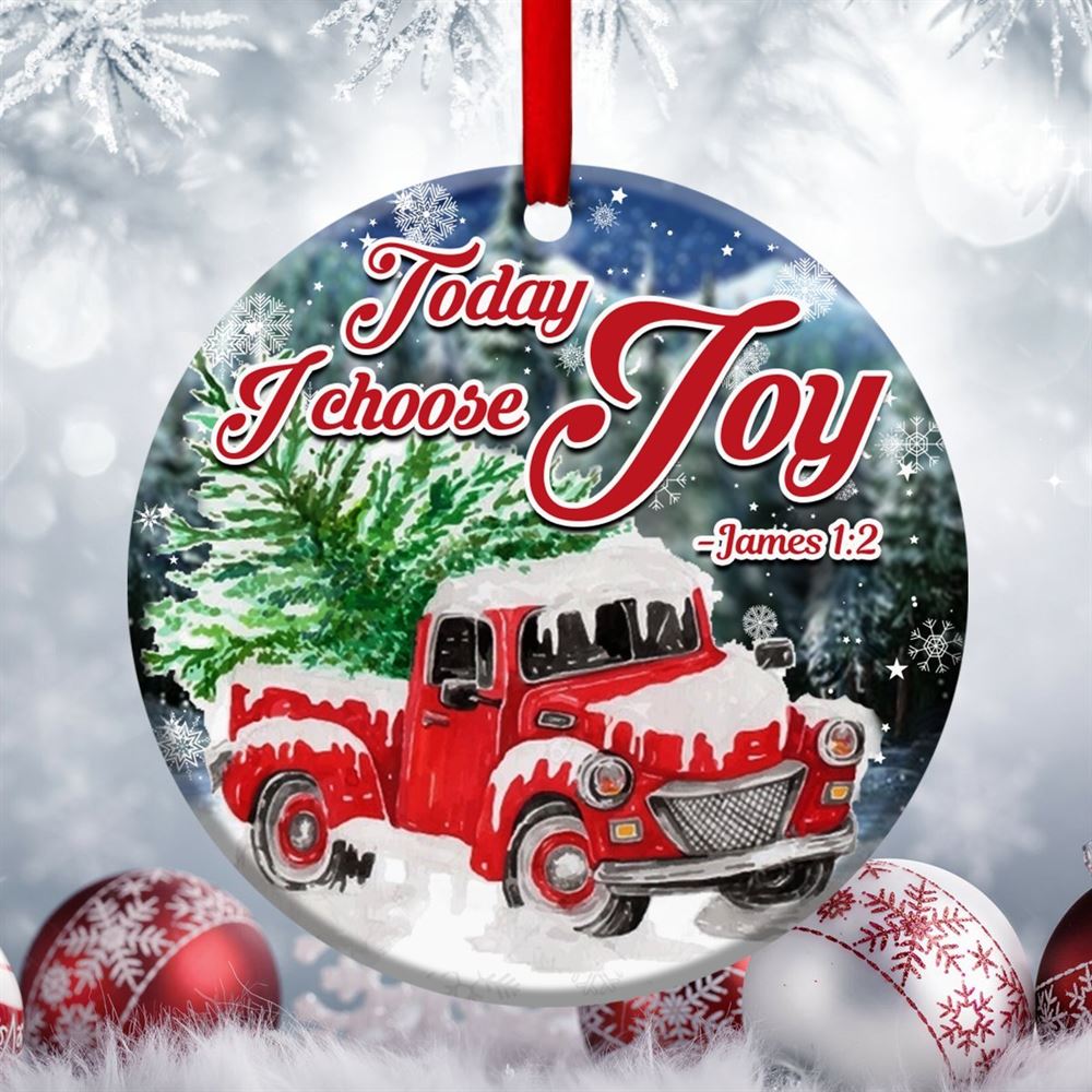 Today I Choose Joy Christmas Ceramic Circle Ornament One Side Printed