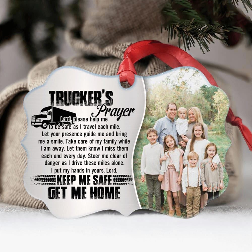 Truckers Prayer Personalized Upload Photo Aluminum Ornament Christmas Family Gift For Trucker