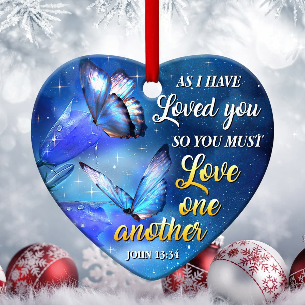 Unique Butterfly Ceramic Heart Ornament You Must Love One Another Ornament Gifts For Family On Xmas Tree Christmas Decoration