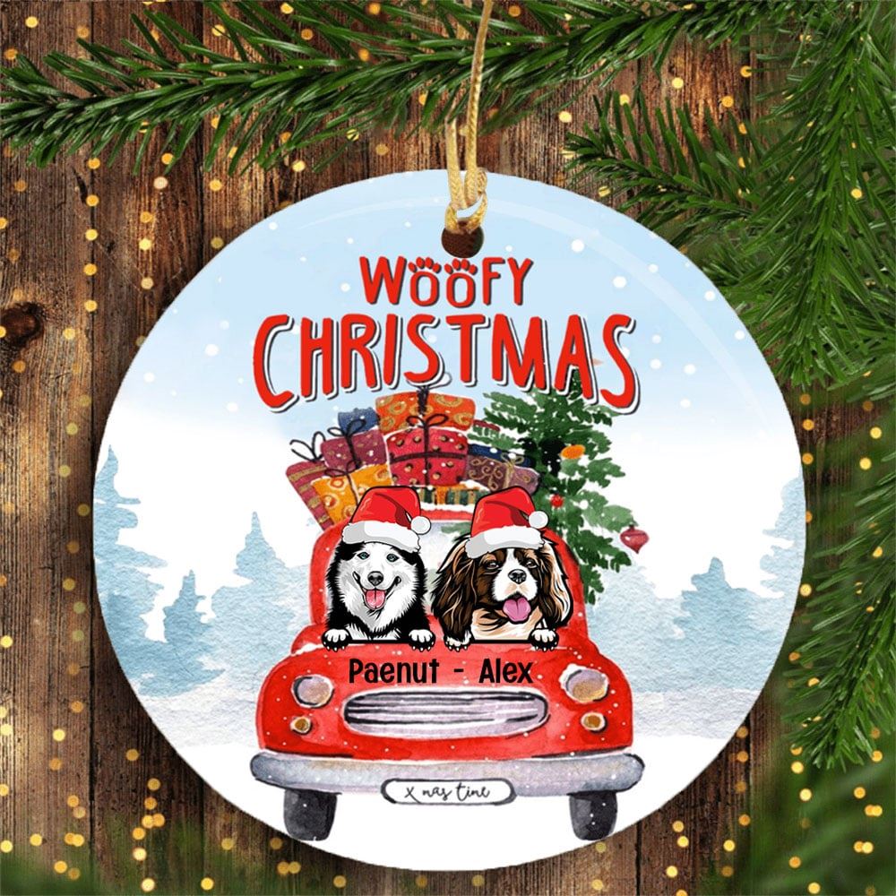 Woofy Christmas Truck Bauble Personalized Dog Breeds Ornament Xmas Gifts For Dog Lovers