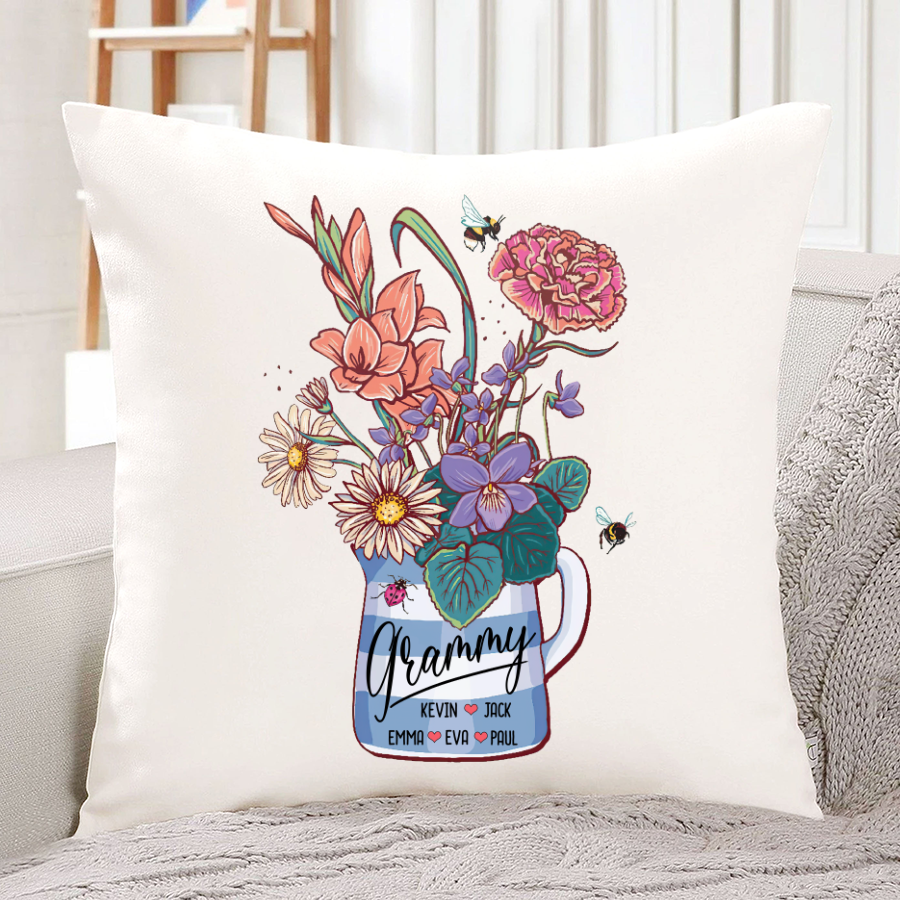 Nana Flower Grammy And Grandkids Floral Custom Indoor Pillow Pillow To Grandma