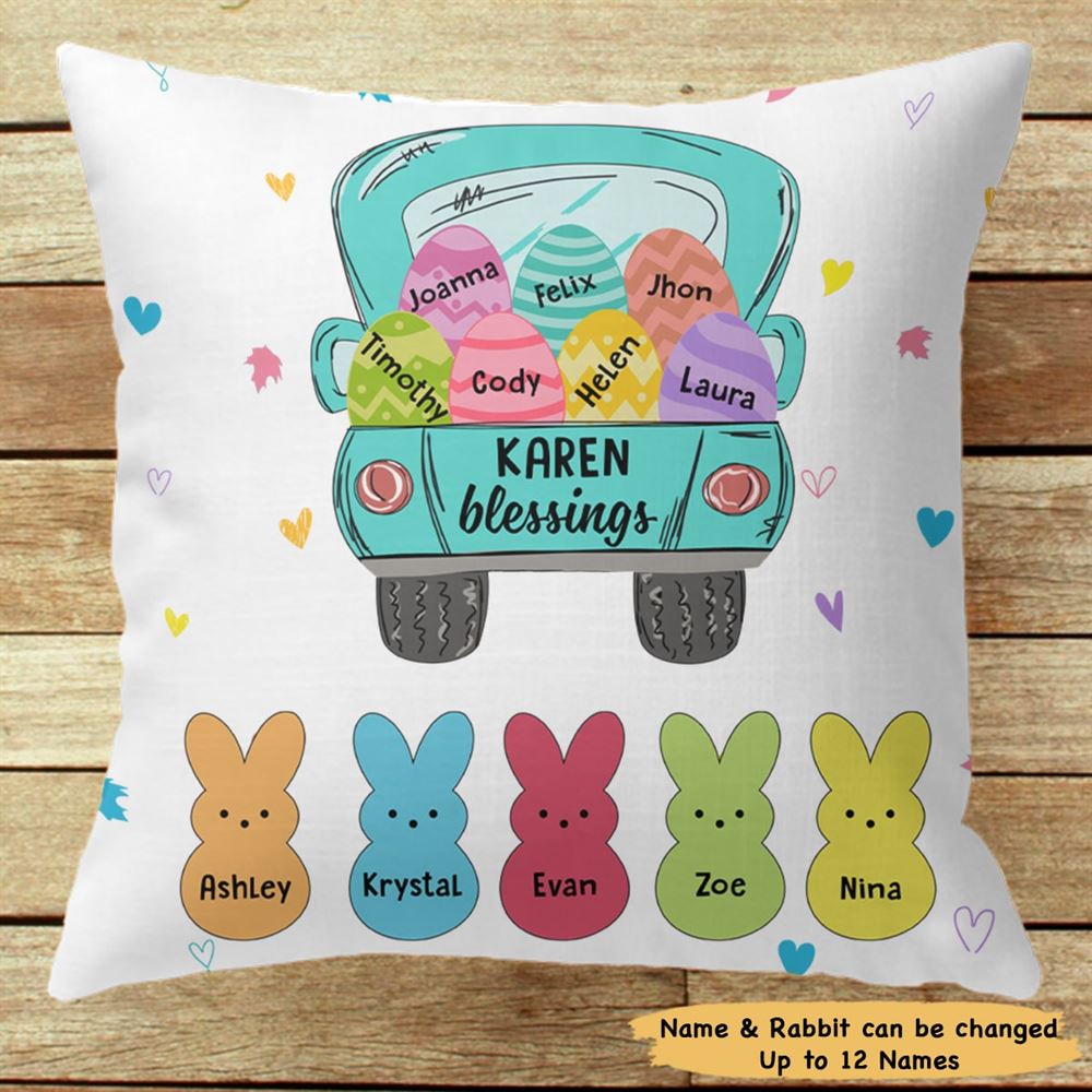 Personalized Bunny Easter Day Throw Pillow Insert Included