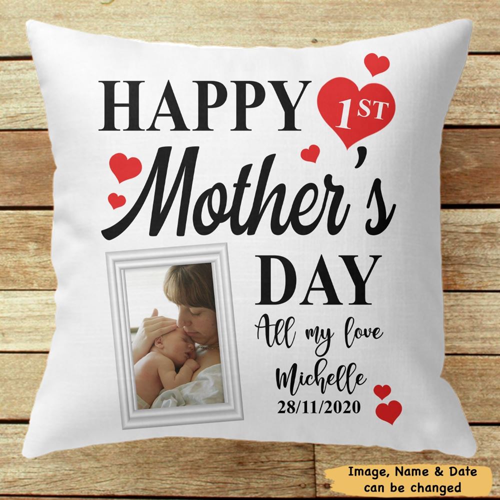 Personalized Custom Happy 1st Mothers Gift Pillow Insert Included