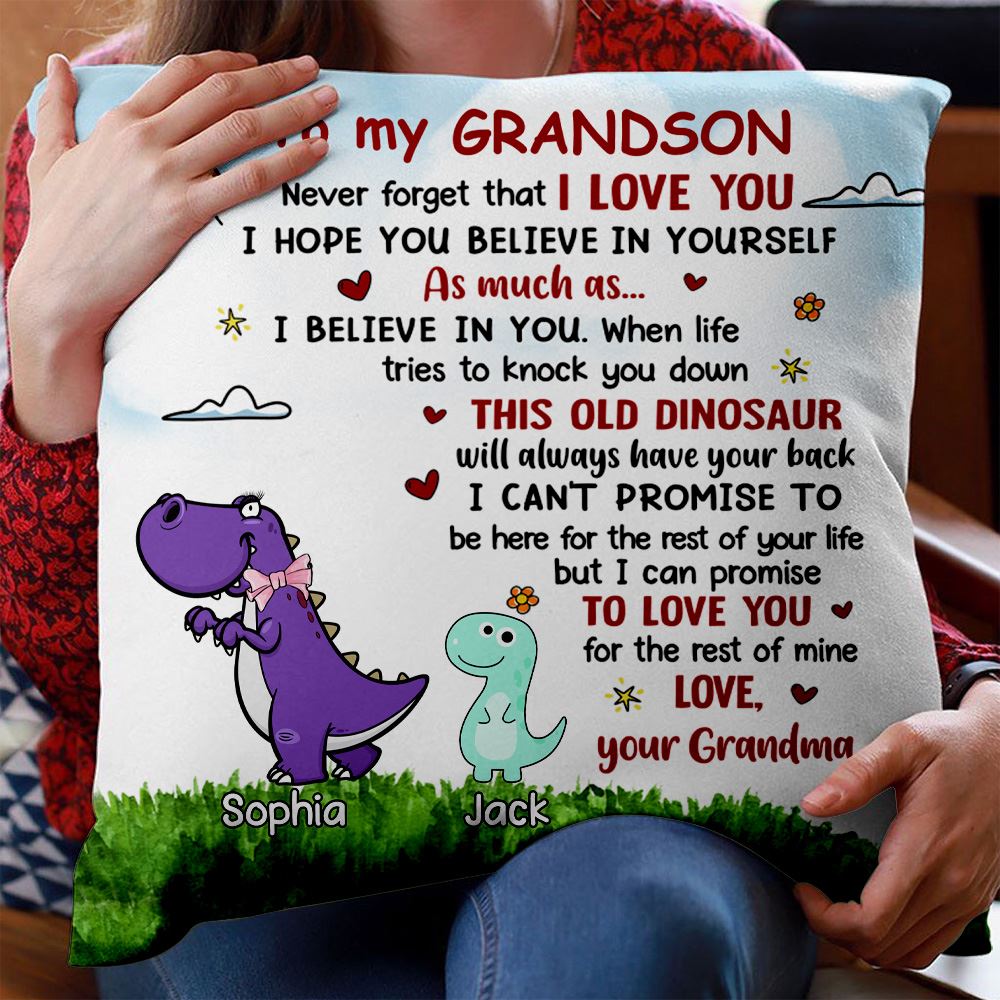 Personalized Custom To My Grandson Dinosaur Pillow Gift Idea For Grandkid From Grandma Never Forget That I Love You