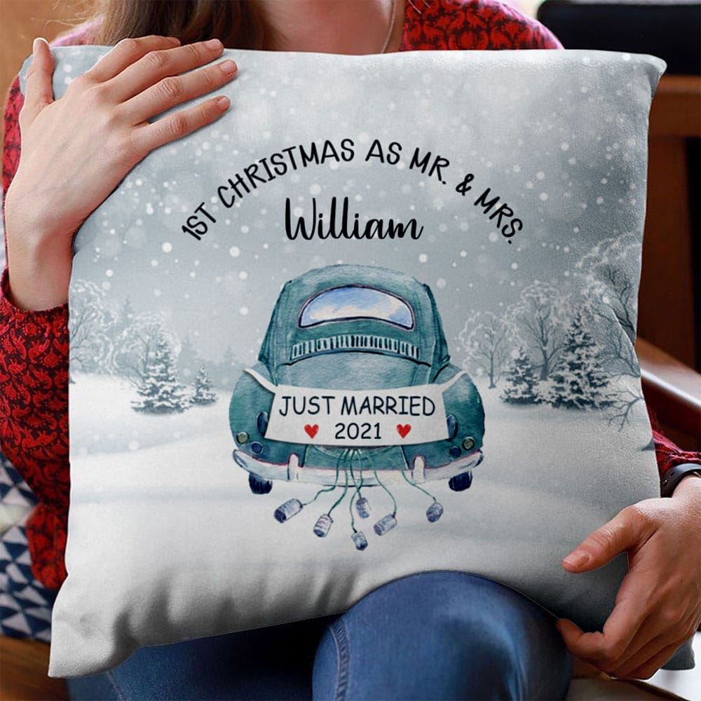 Personalized Gift For Couple First Christmas As Mr Mrs Just Married Christmas Pillow