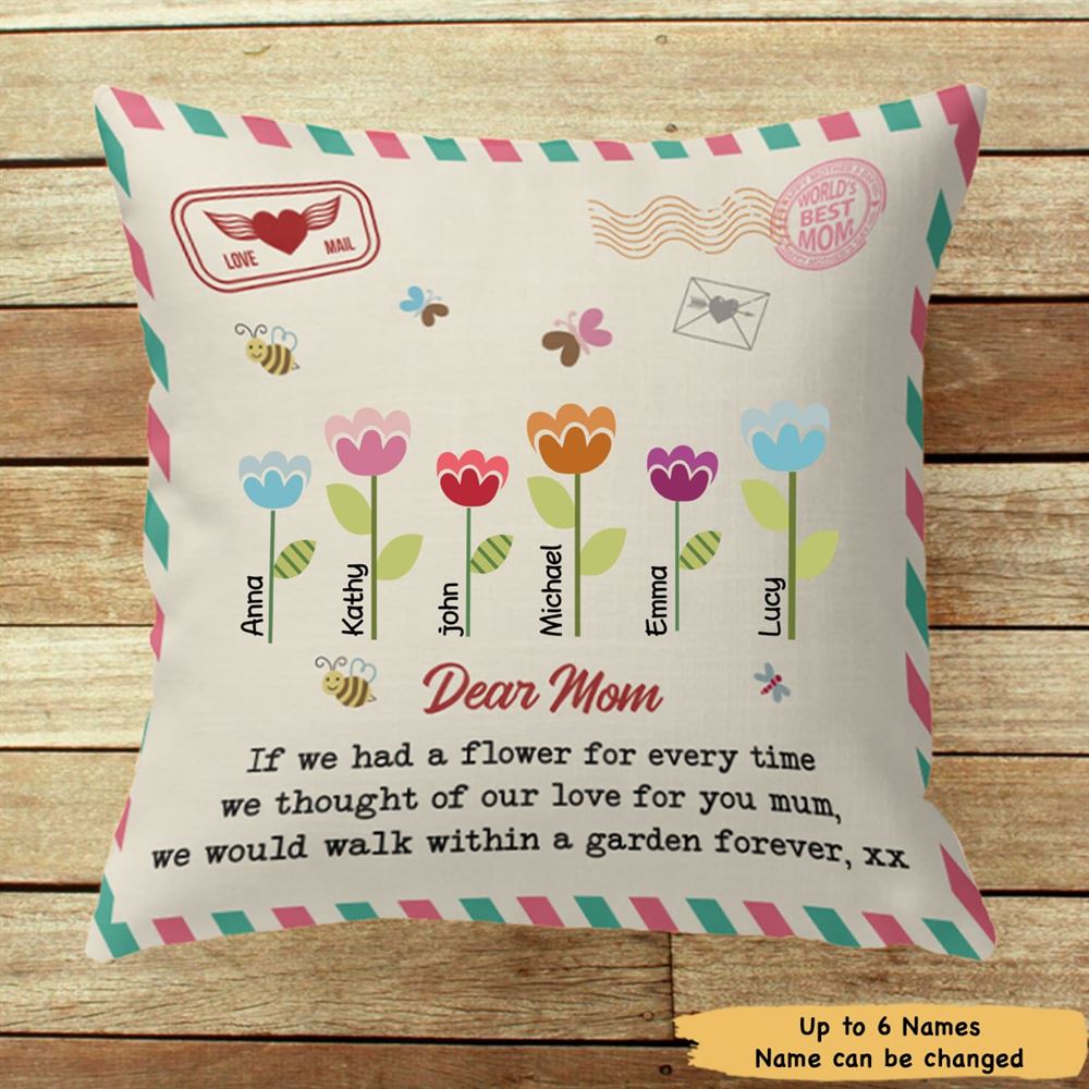 Personalized Letter To Mom Flowers Custom Name Pillow Insert Included