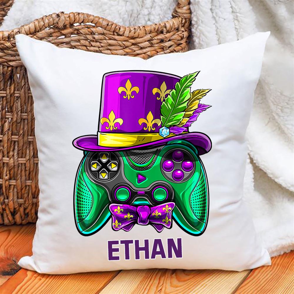 Personalized Mardi Gras Video Game Controller Pillows Jester Hat Costume Kids Pillow