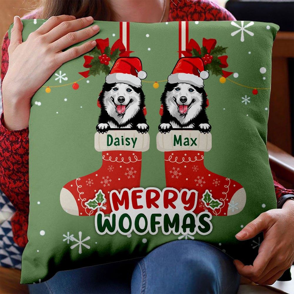 Personalized Merry Woofmas Pillow Christmas Gift For Dog Lovers Insert Included