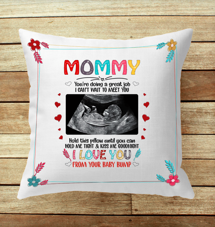 Personalized Mommy Kiss Me Goodnight Canvas Pillow Sonogram Photo Gift For Mom To Be