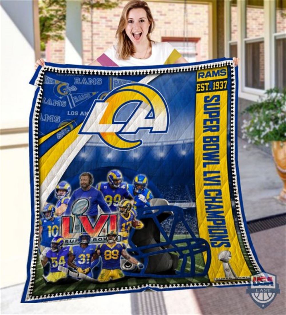 Los Angeles Rams Est 1937 Super Bowl Lvi Champions Quilt Blanket