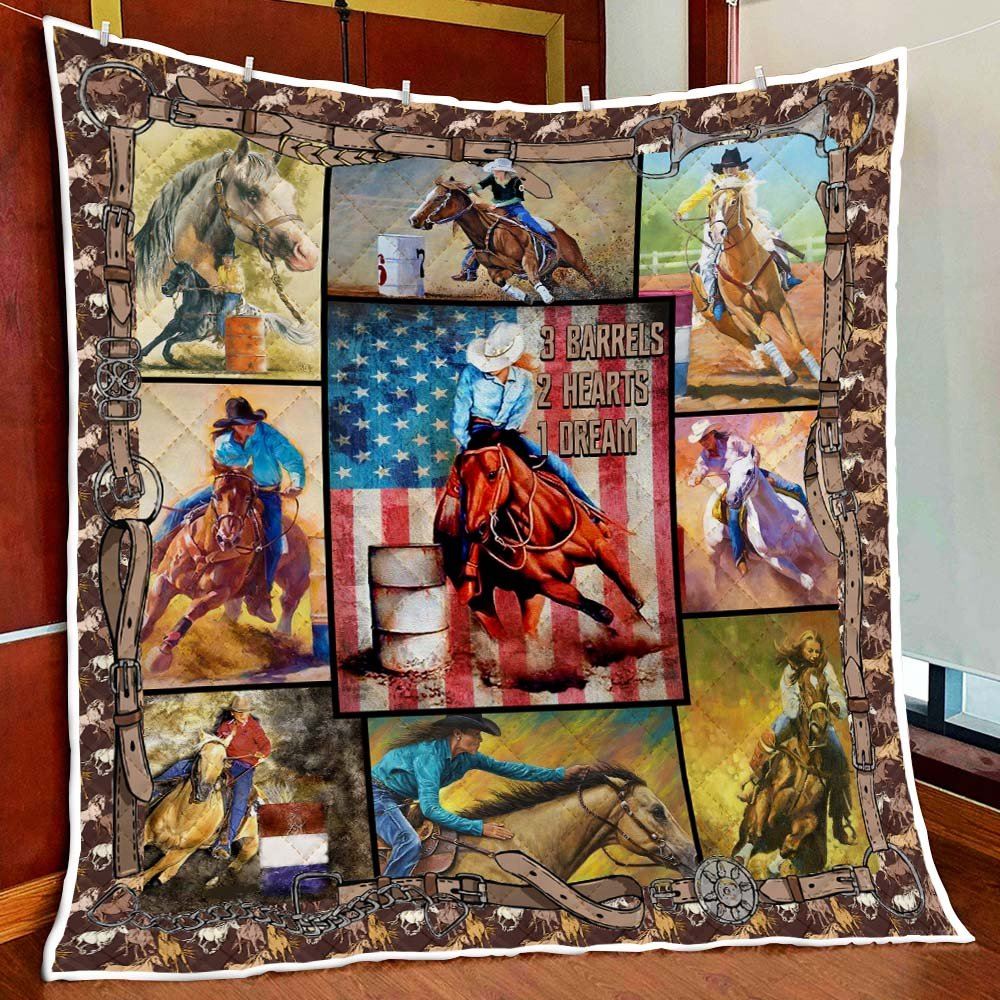 3 Barrels 2 Hearts 1 Dream Horse Racing Lover Quilt Blanket