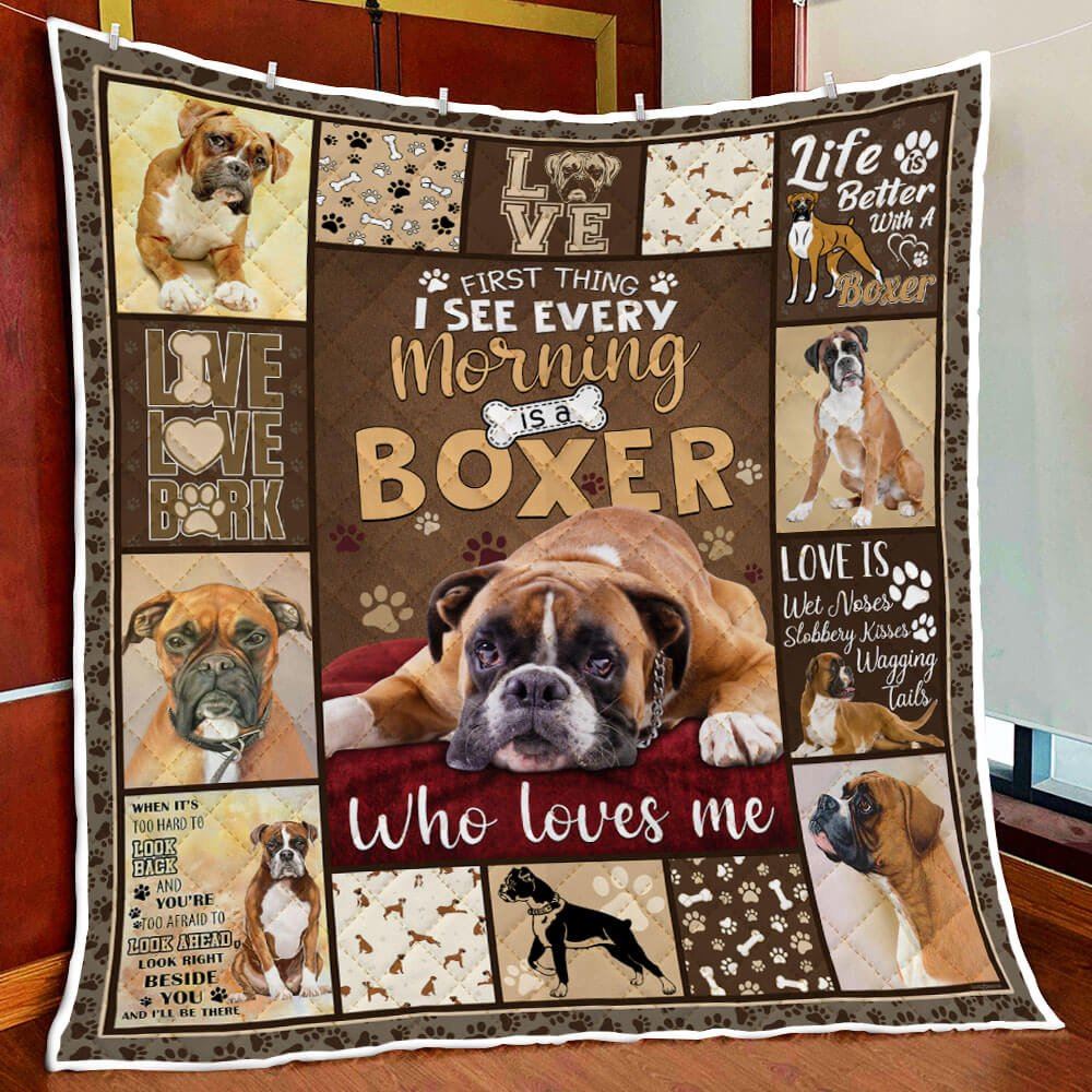 A Boxer Who Loves Me Quilt Blanket