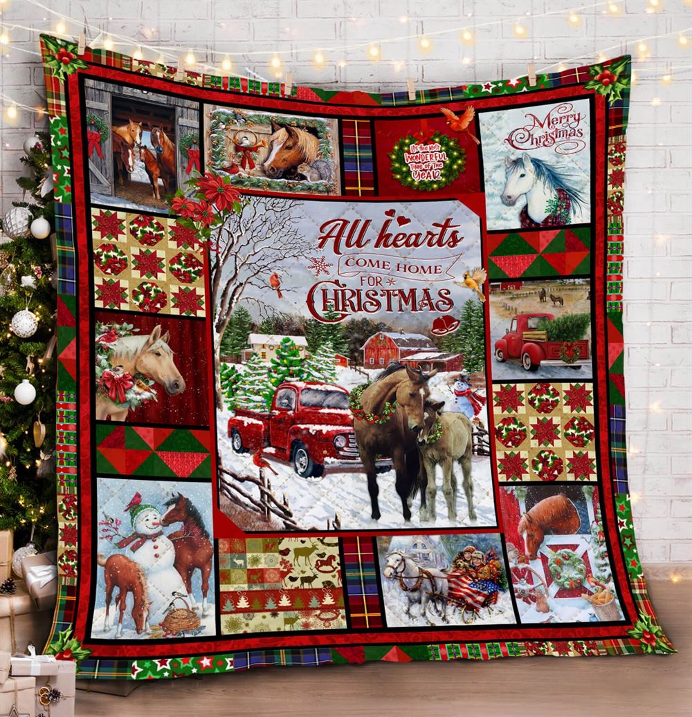 All Hearts Come Home For Christmas Horse Quilt Blanket