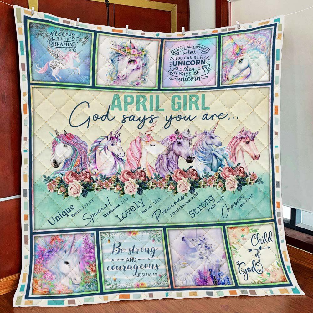 April Girl God Says You Are Unicorn Quilt Blanket