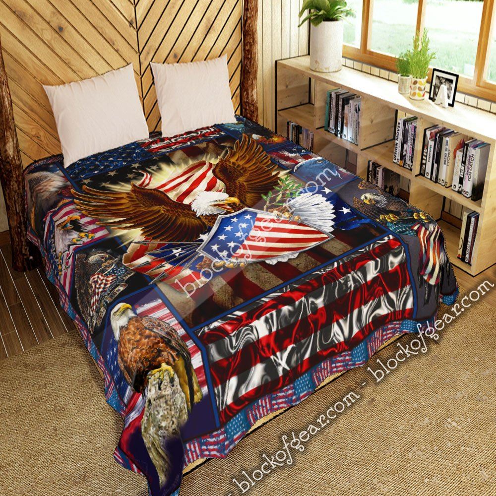 Bald Eagle American Flag Patriotic Quilt Blanket