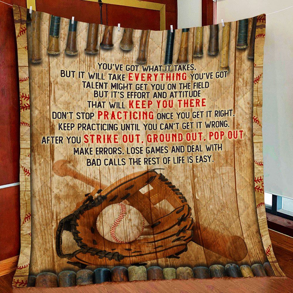 Baseball Dont Stop Practicing Once You Get It Right Quilt Blanket