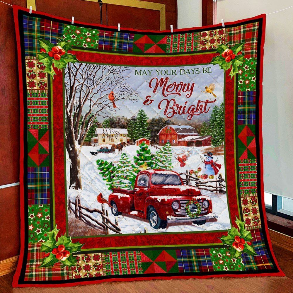 Be Merry And Bright Red Truck Quilt Blanket Art03q