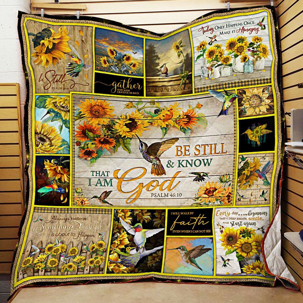 Be Still Know That I A God Hummingbird And Sunflower Quilt Blanket