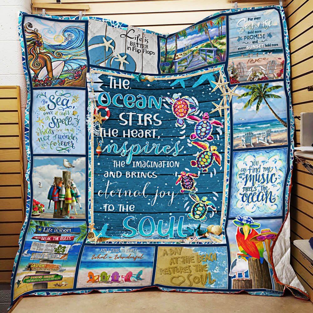 Beach The Ocean Stirs The Heart Inspires The Imagination And Brings Eternal Joy To The Soul Quilt Blanket