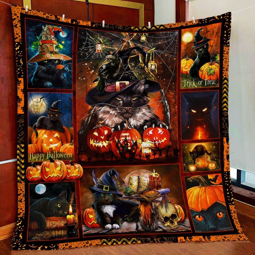 Black Cat Halloween Quilt Blanket