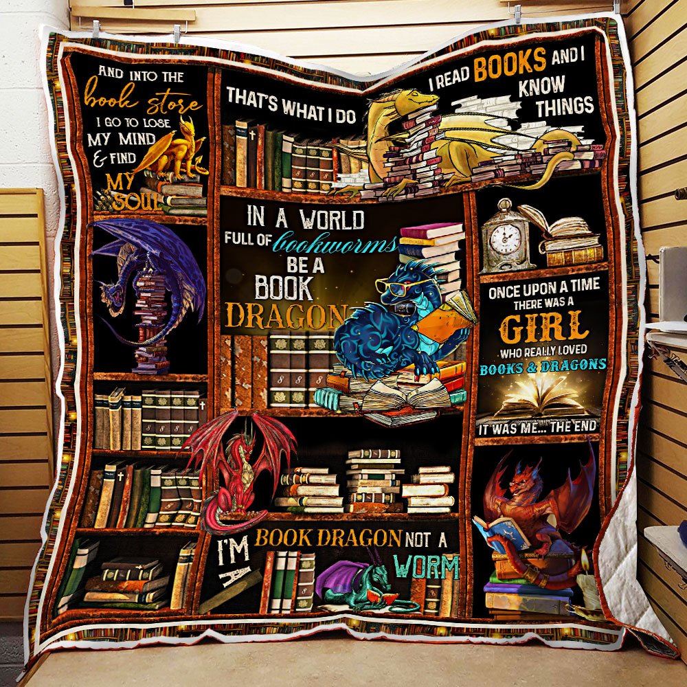 Book Dragon Quilt Blanket