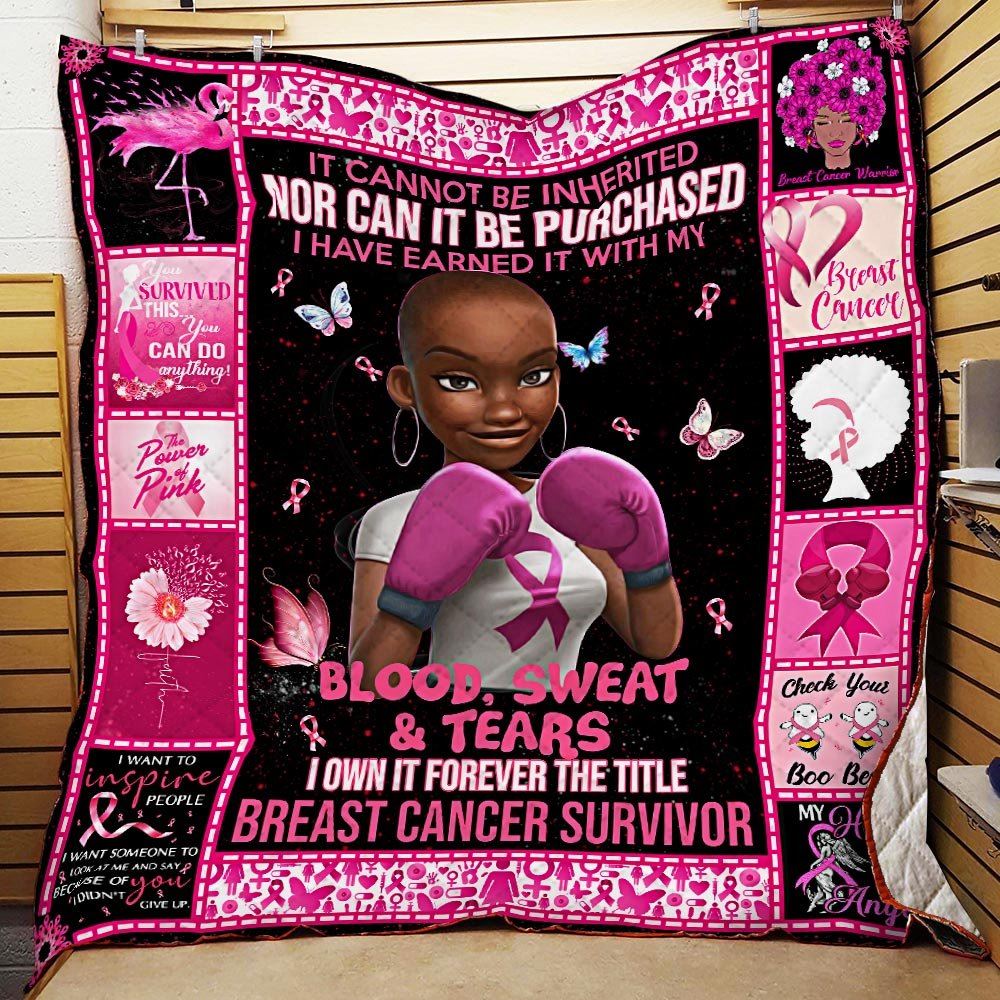 Breast Cancer Awareness Black Woman Quilt Blanket--172y8