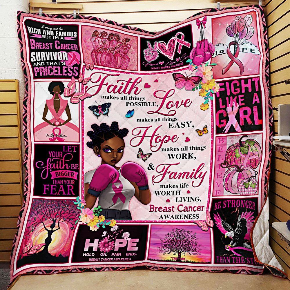 Breast Cancer Awareness Black Woman Quilt Blanket