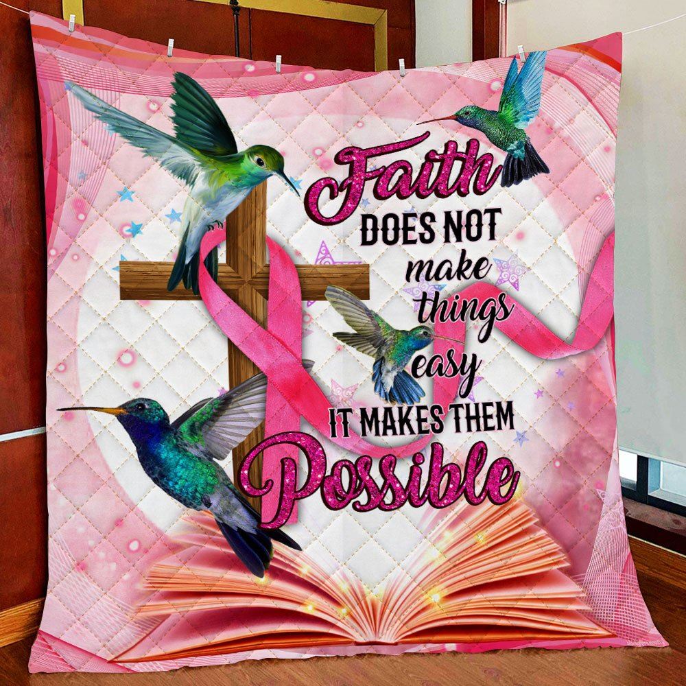 Breast Cancer Awareness Hummingbird Quilt Blanket