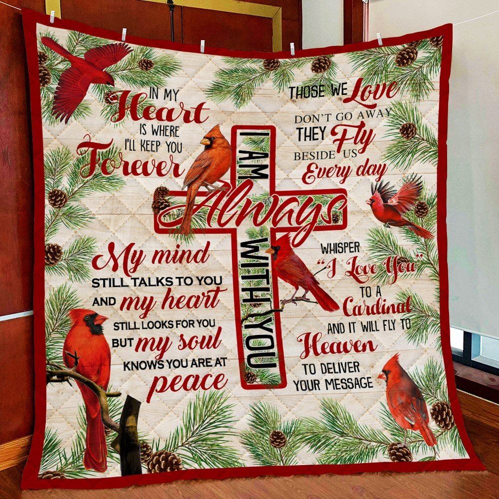 Cardinal Christian Cross I Am Always With You Quilt Blanket