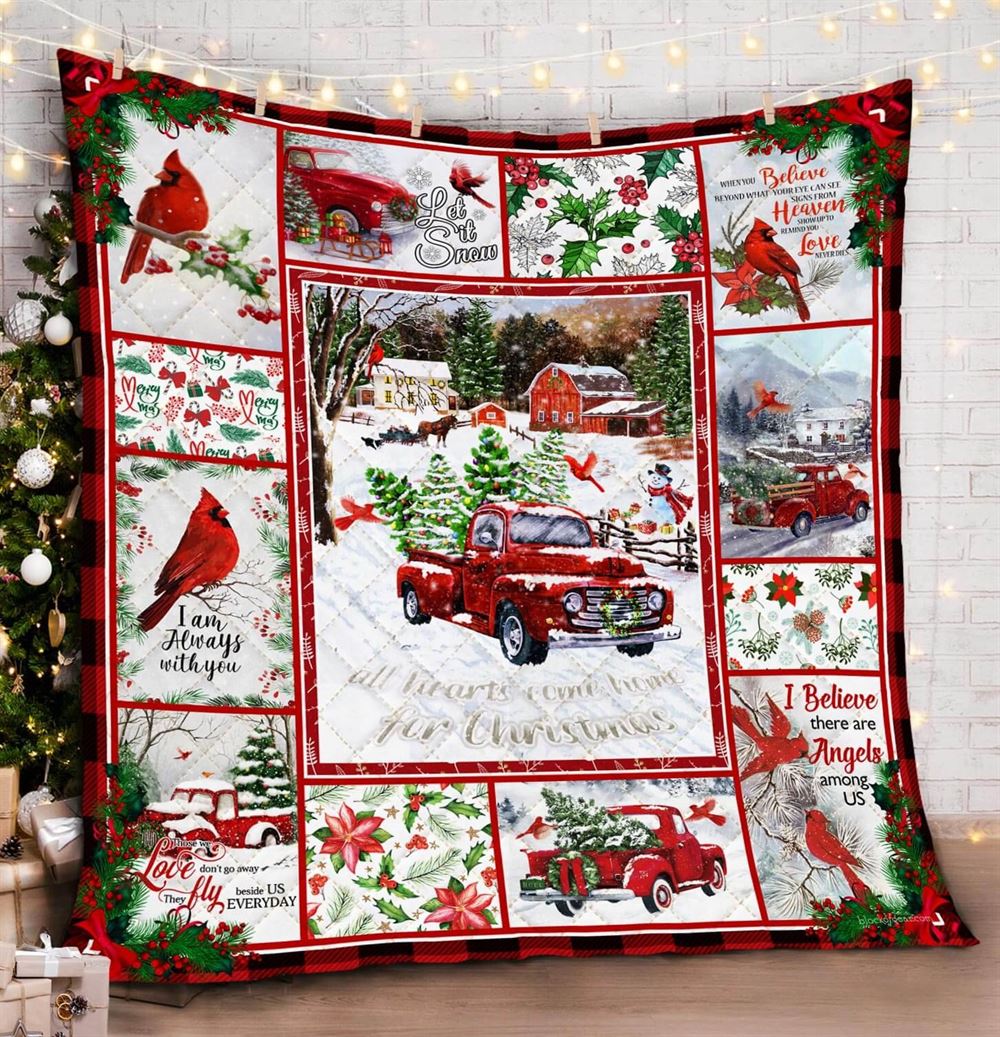 Cardinals All Hearts Come Home For Christmas Red Truck Quilt Blanket--vsvc2